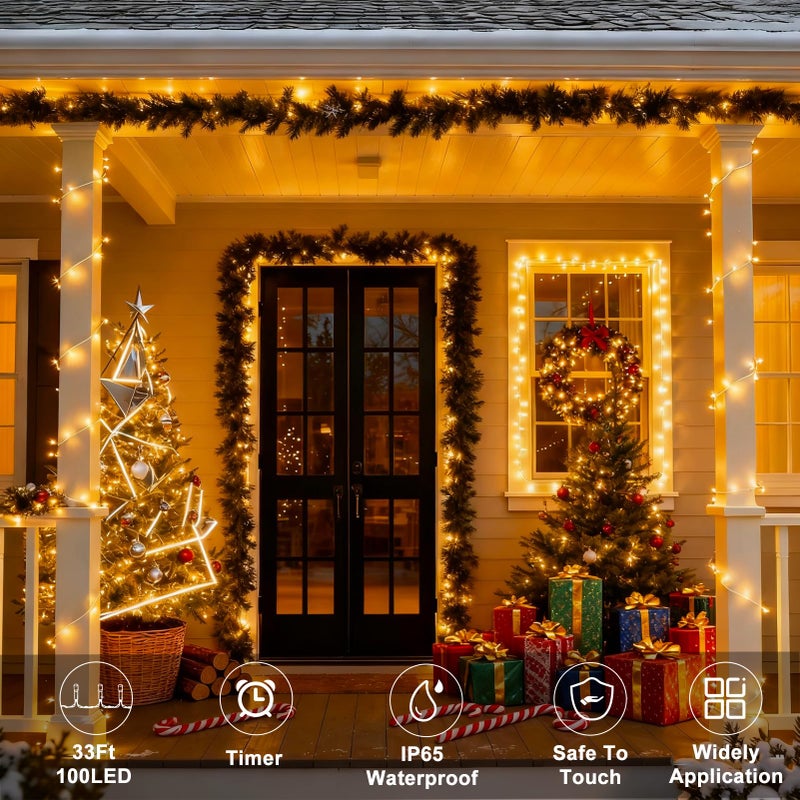 echosari Christmas String Lights Battery Powered, 33Ft 100 LED String Lights with Remote Dimmable Timer Fairy Lights for Wedding Party Garden Decor (Warm White) - Image 5